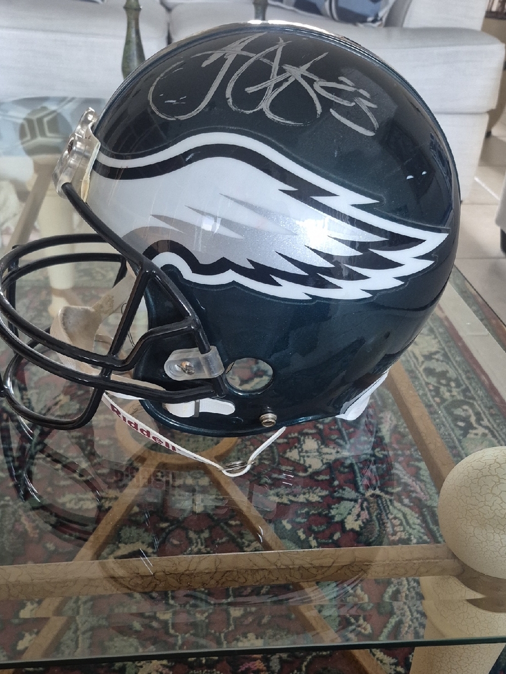 Philadelphia Eagles Signed Football Helmet - Dark Green & White